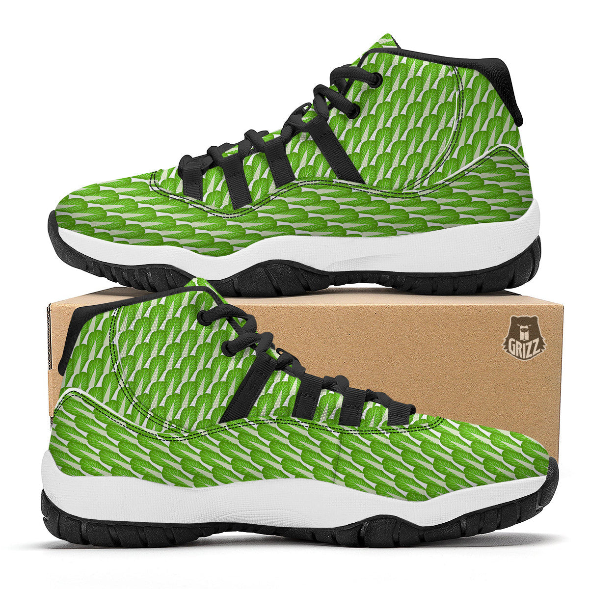 Cabbage Leaf Chinese Print Black Bball Shoes-grizzshop