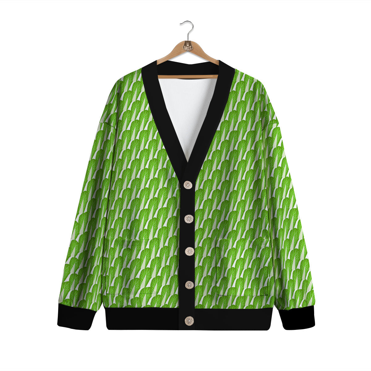Cabbage Leaf Chinese Print Cardigan-grizzshop