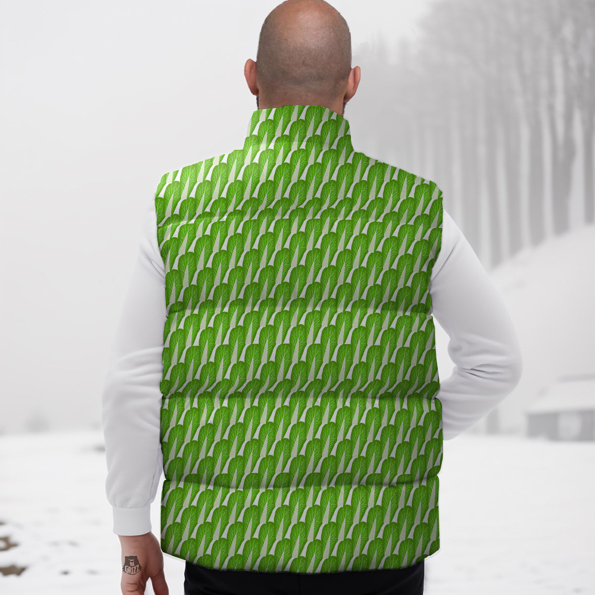 Cabbage Leaf Chinese Print Down Vest