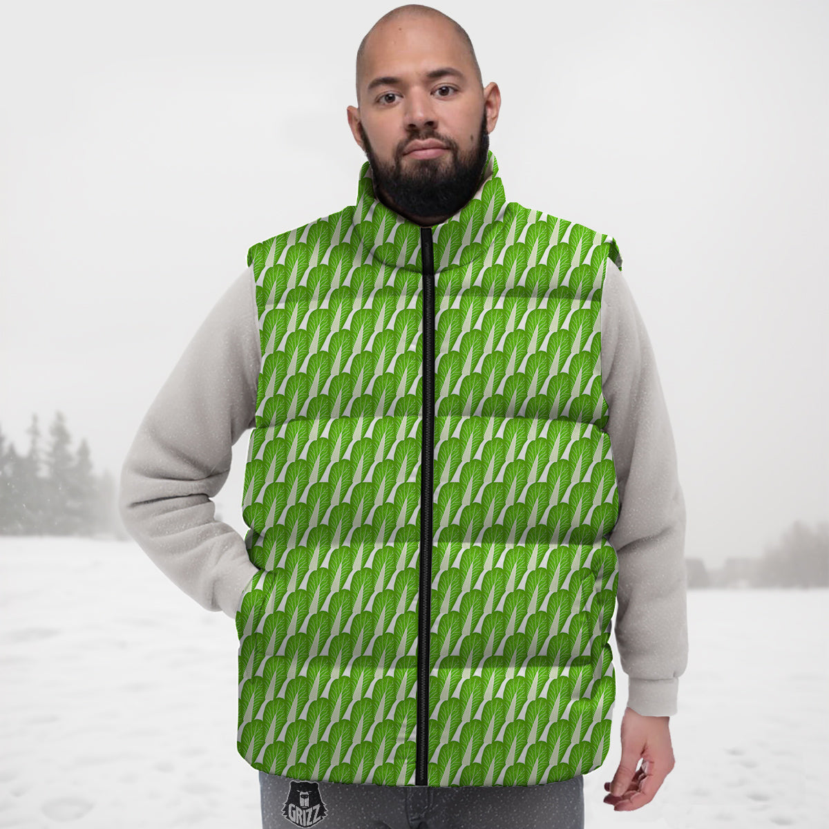 Cabbage Leaf Chinese Print Down Vest