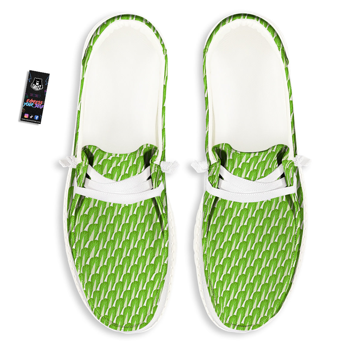 Cabbage Leaf Chinese Print White Loafers-grizzshop