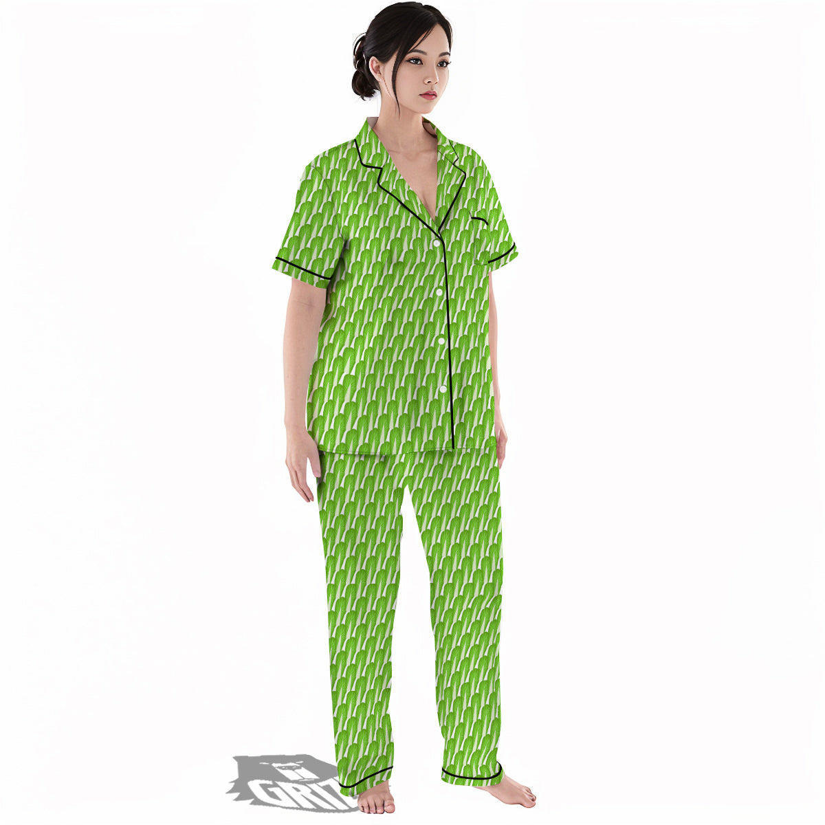 Cabbage Leaf Chinese Print Women's Pajamas Set-grizzshop