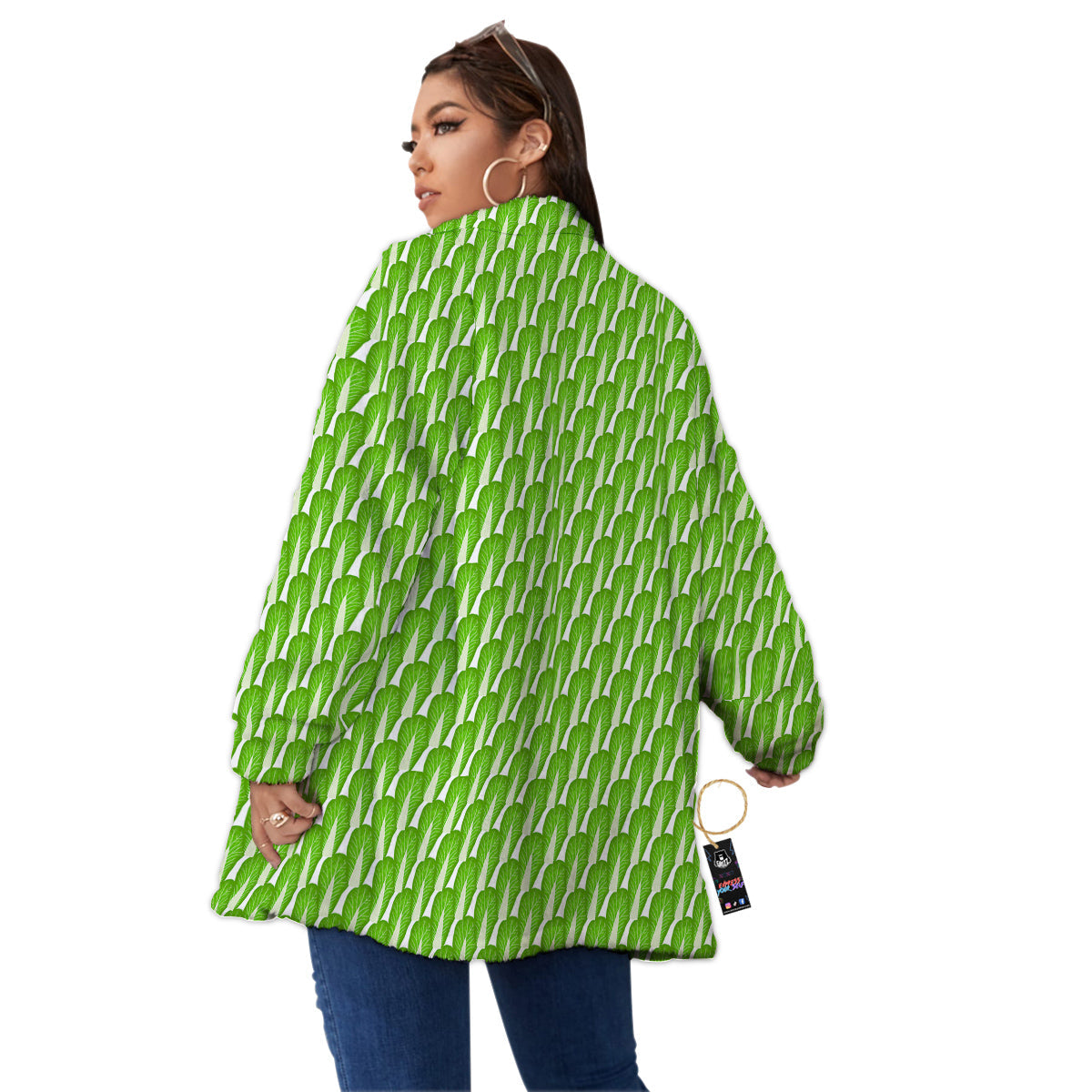 Cabbage Leaf Chinese Print Women's Sherpa Jacket-grizzshop