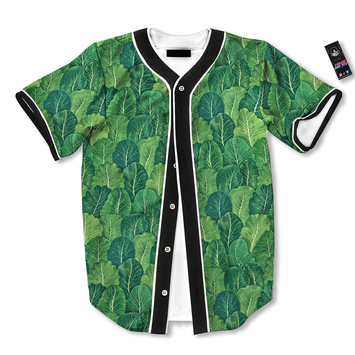 Cabbage Leaf Green Print Baseball Jersey-grizzshop