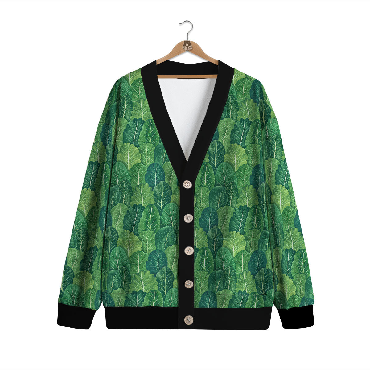 Cabbage Leaf Green Print Cardigan-grizzshop