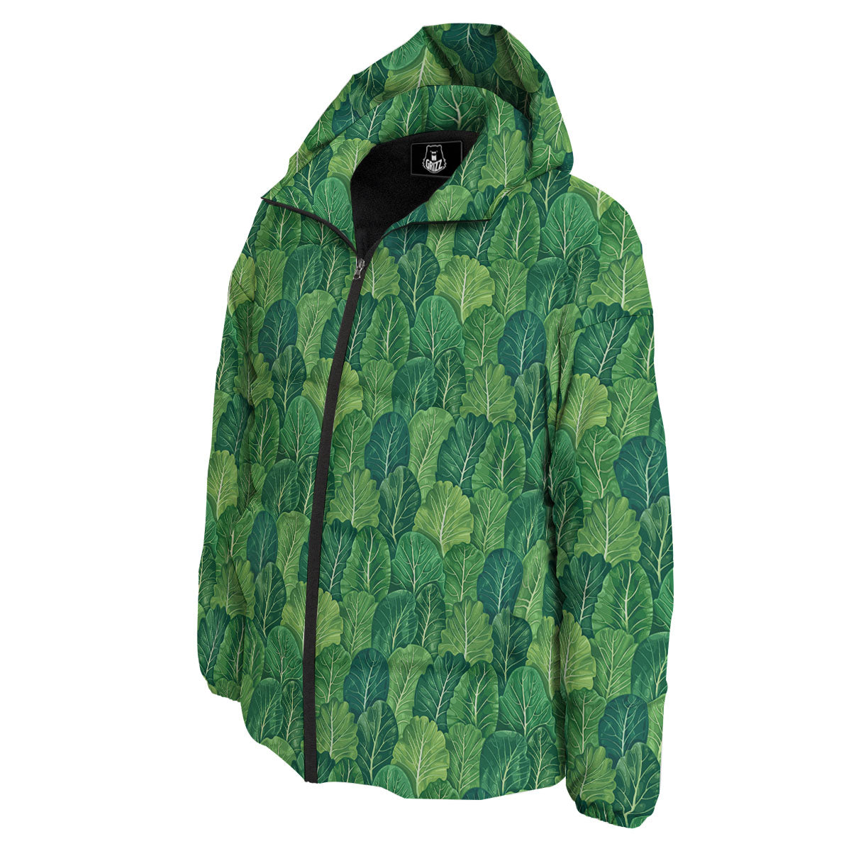 Cabbage Leaf Green Print Down Jacket-grizzshop