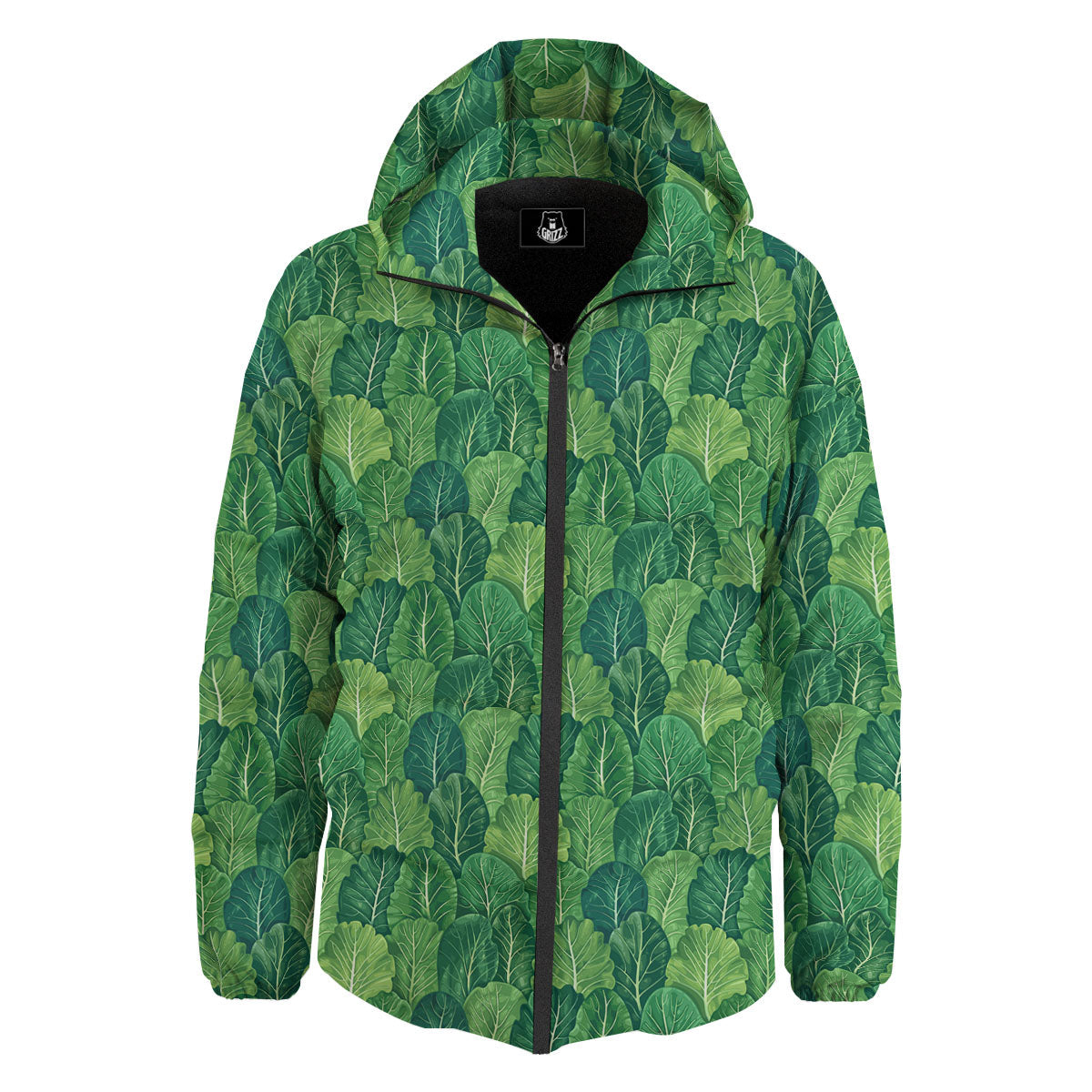 Cabbage Leaf Green Print Down Jacket-grizzshop