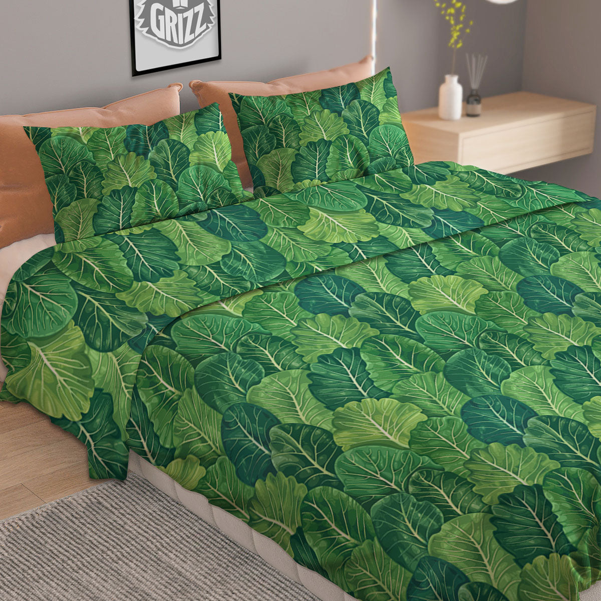 Cabbage Leaf Green Print Duvet Cover Bedding Set