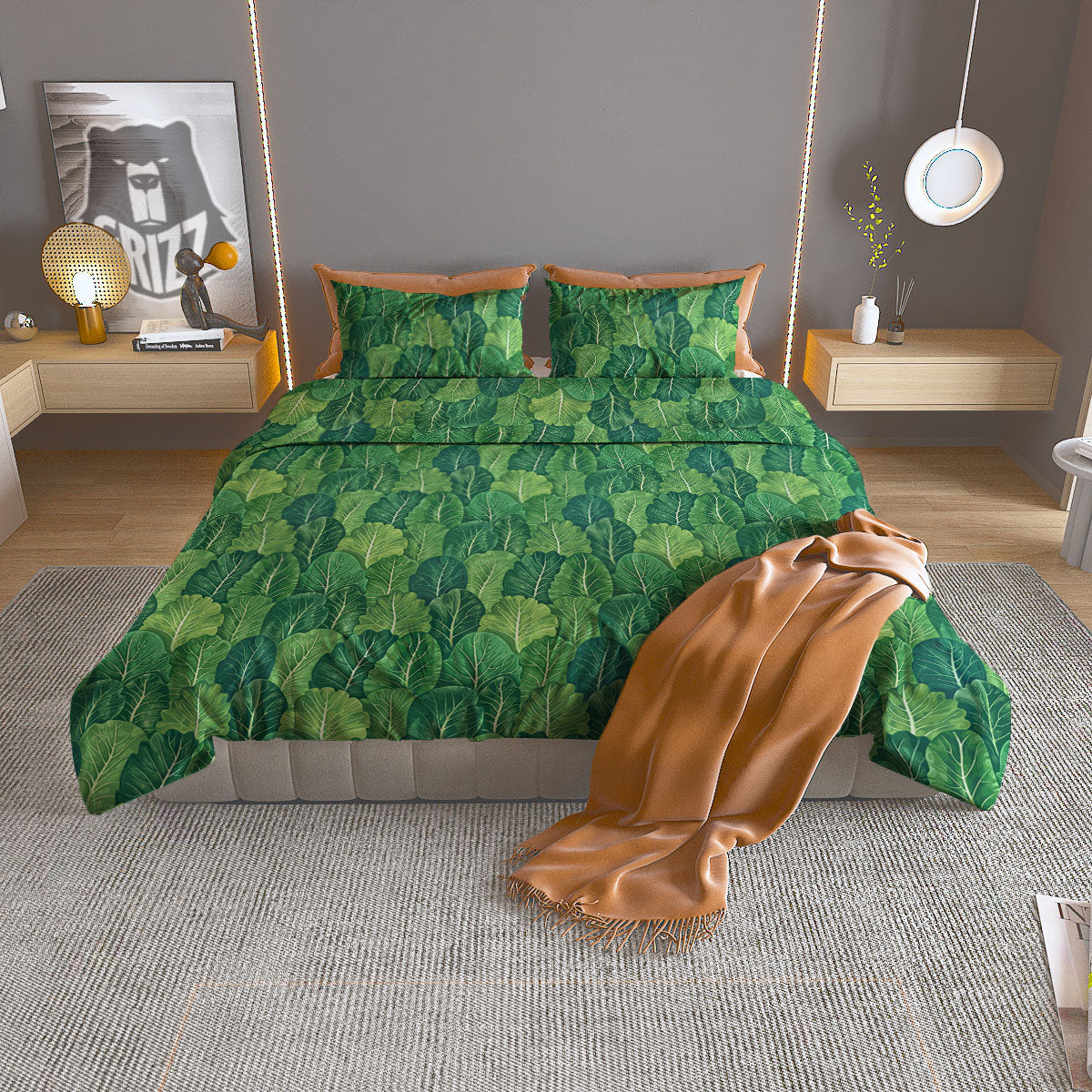 Cabbage Leaf Green Print Duvet Cover Bedding Set