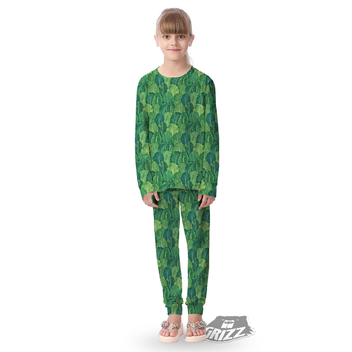 Cabbage Leaf Green Print Kid's Pajamas-grizzshop