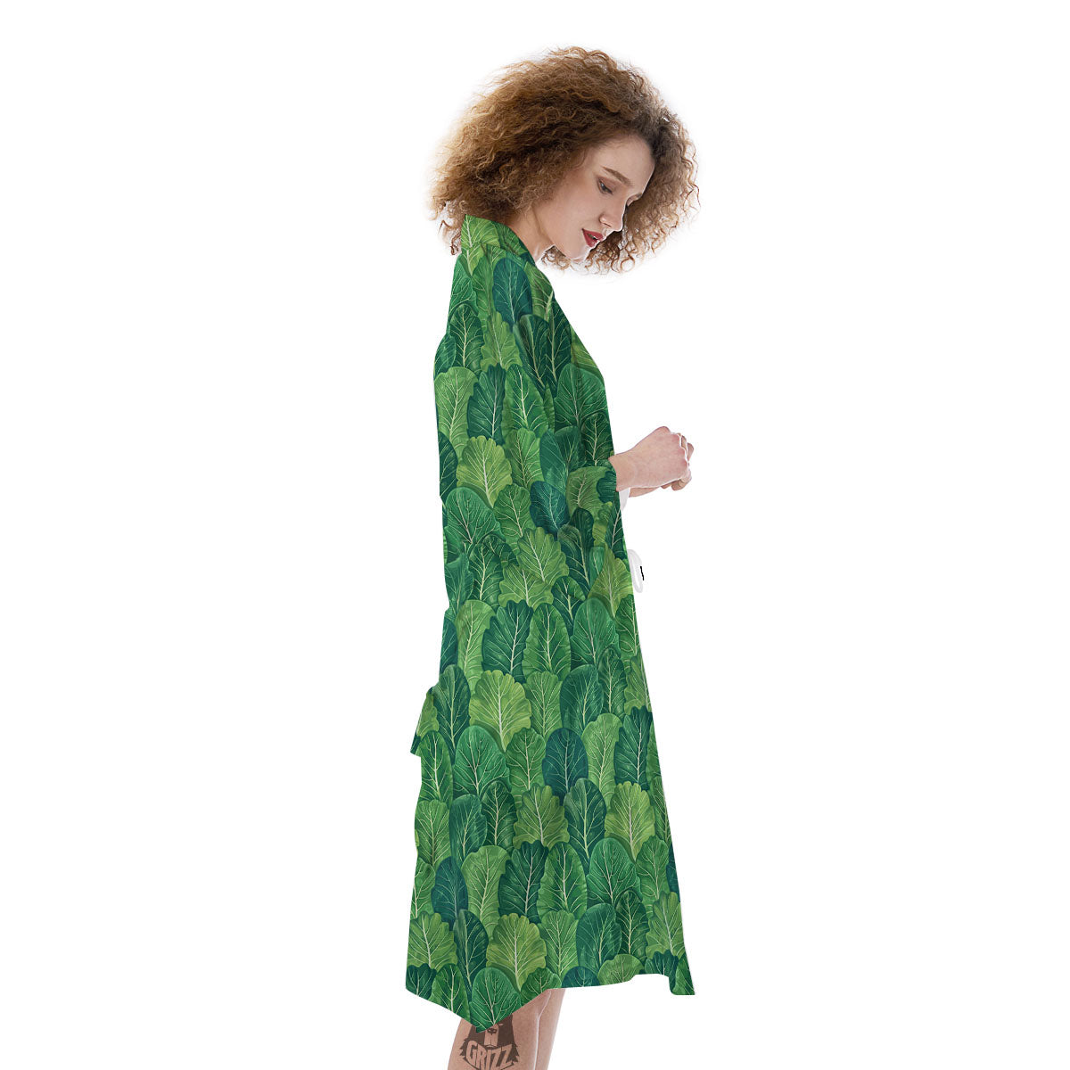 Cabbage Leaf Green Print Kimono-grizzshop