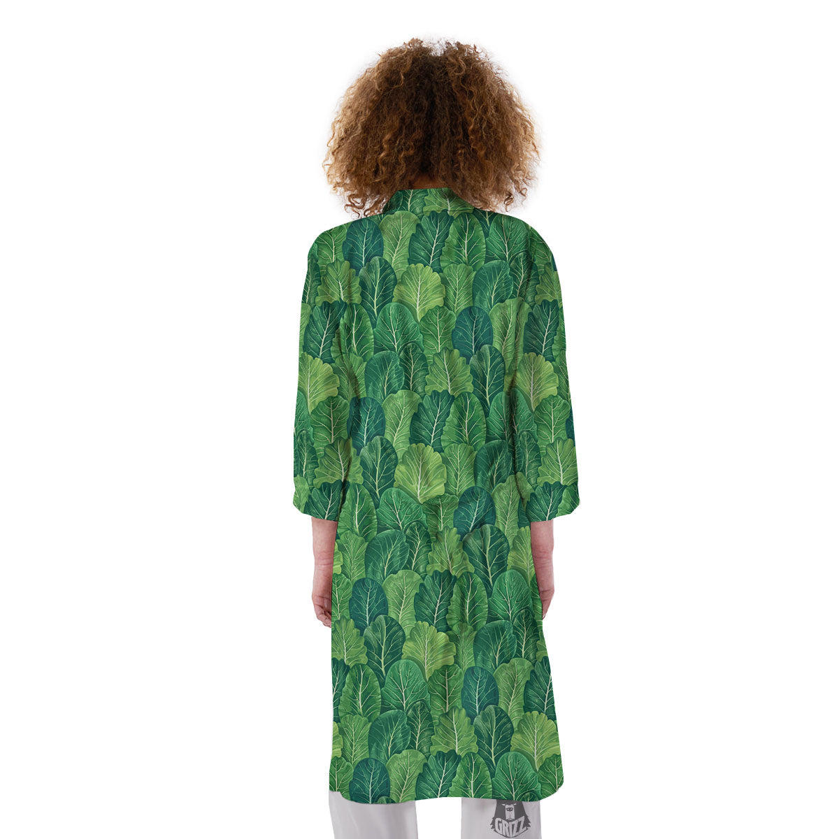 Cabbage Leaf Green Print Kimono-grizzshop
