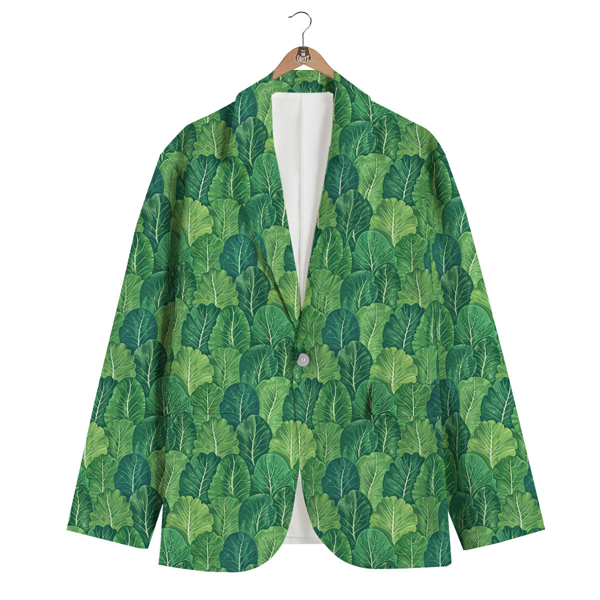 Cabbage Leaf Green Print Men's Blazer-grizzshop