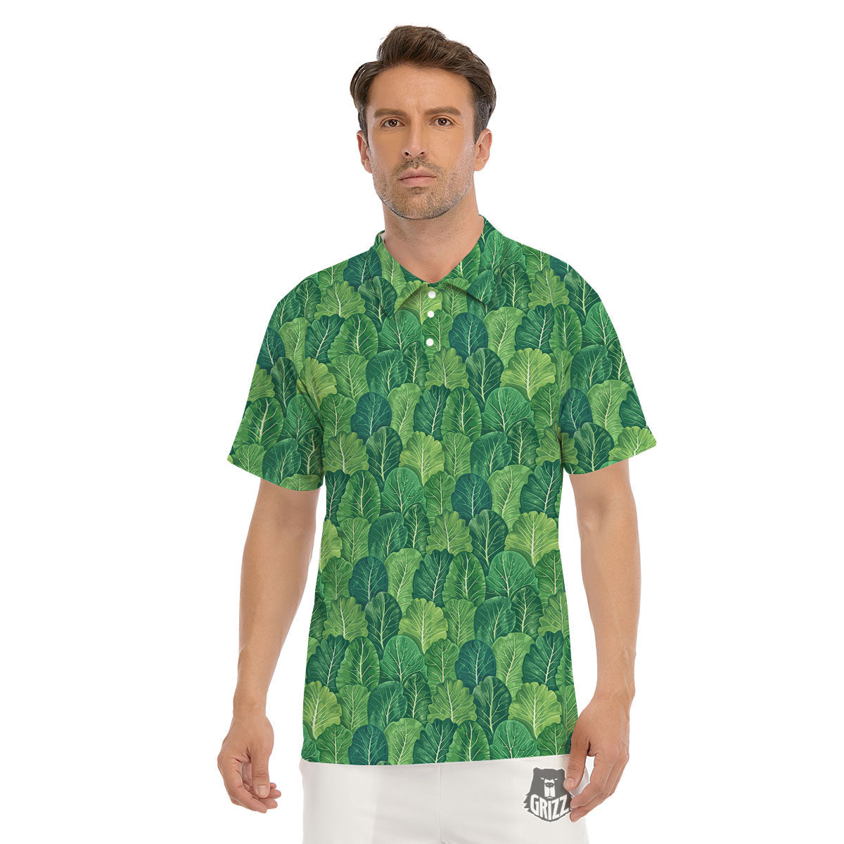 Cabbage Leaf Green Print Men's Golf Shirts-grizzshop