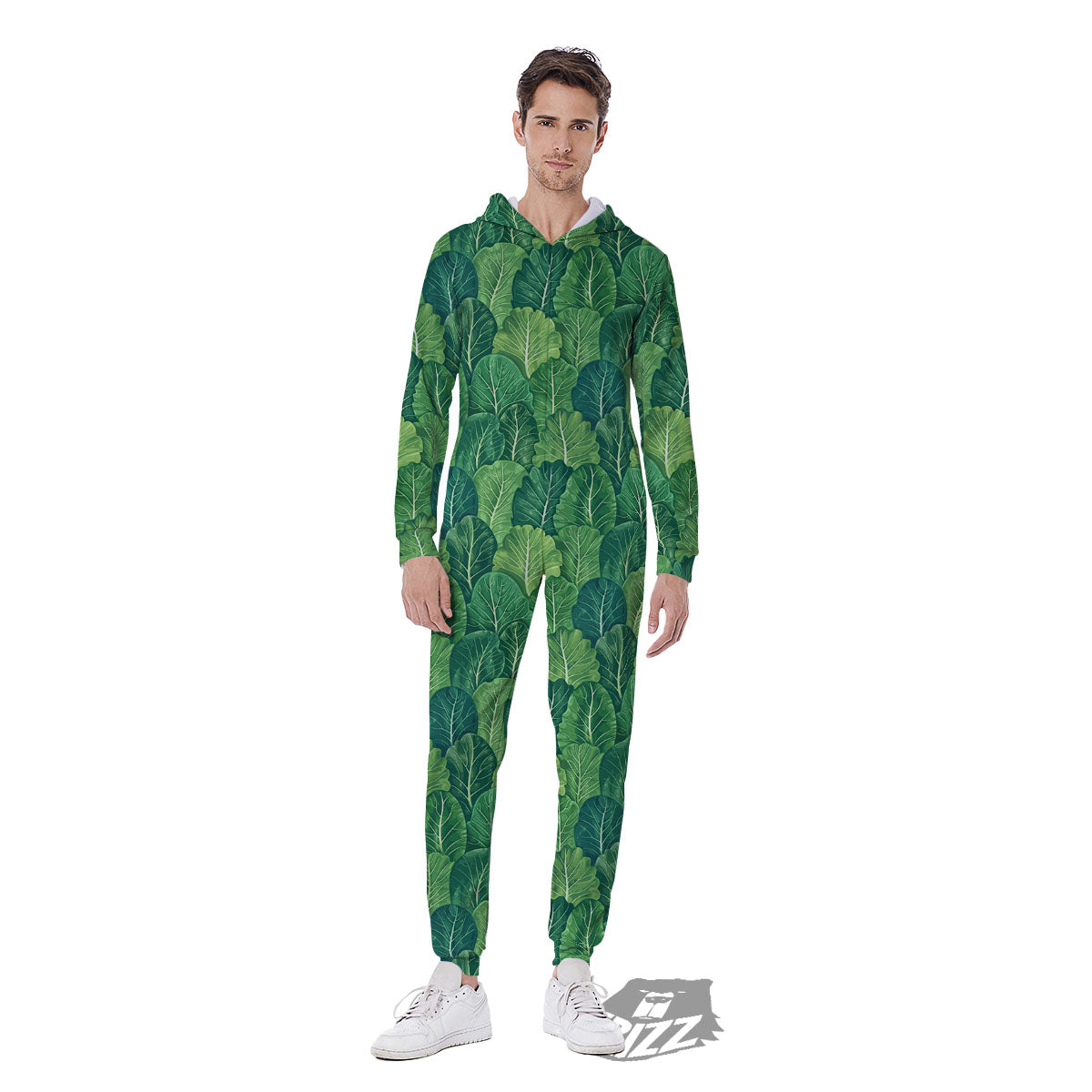 Cabbage Leaf Green Print Men's Jumpsuit-grizzshop