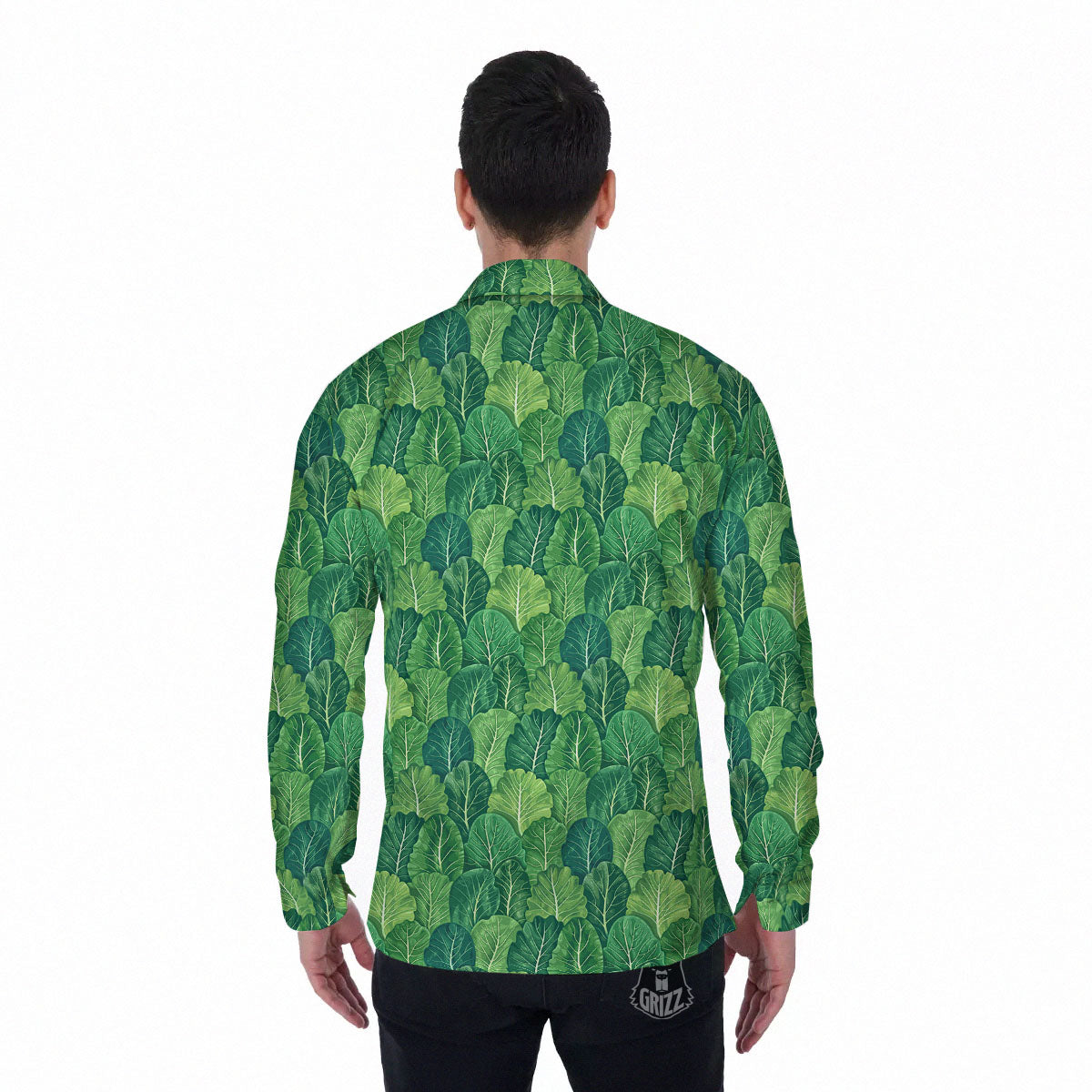 Cabbage Leaf Green Print Men's Long Sleeve Shirts-grizzshop