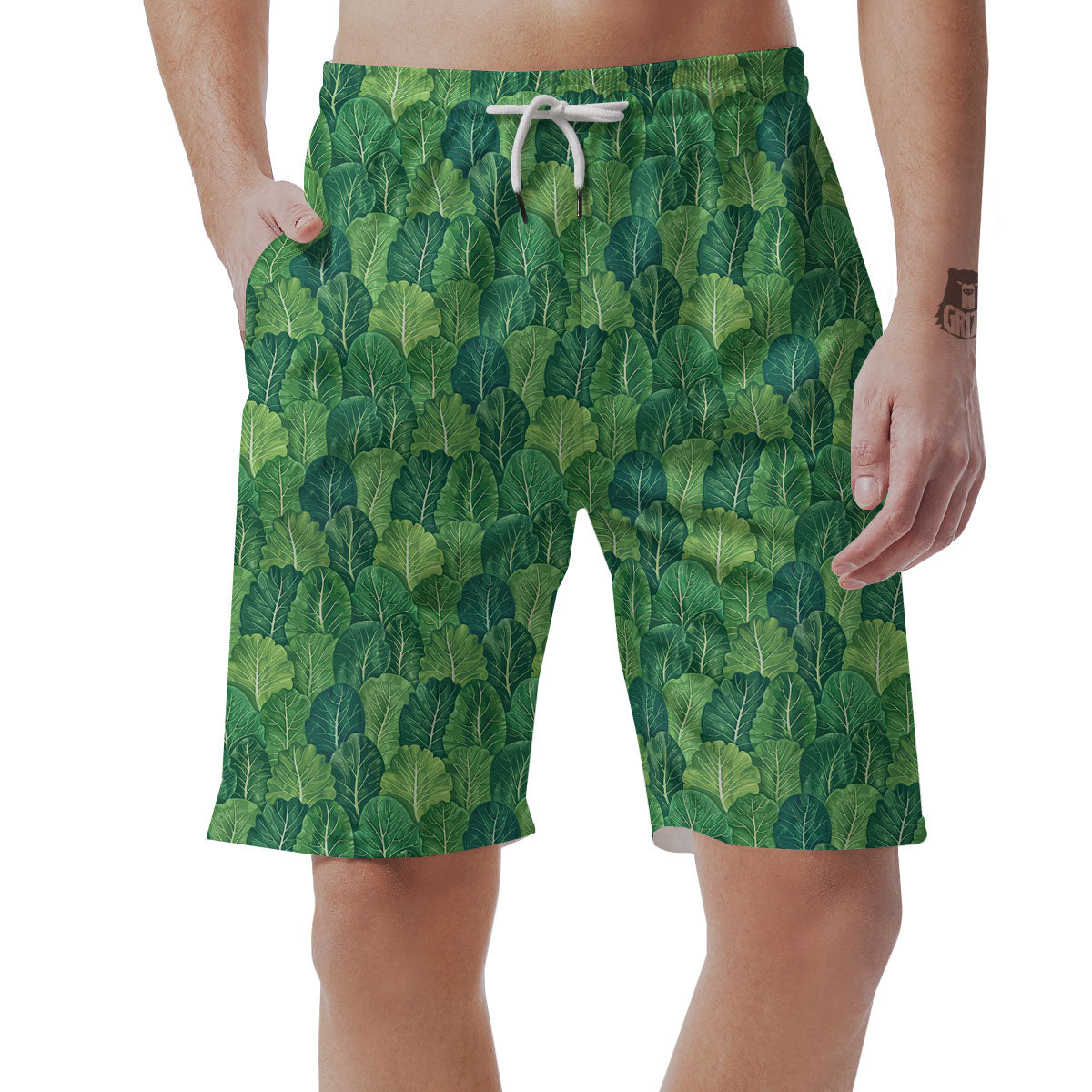 Cabbage Leaf Green Print Men's Shorts-grizzshop