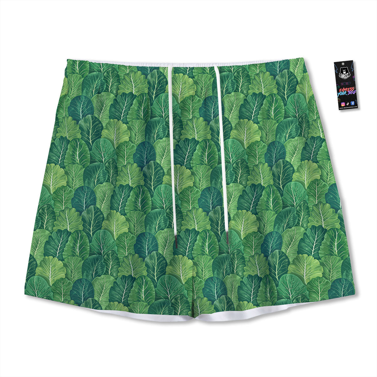 Cabbage Leaf Green Print Mesh Shorts