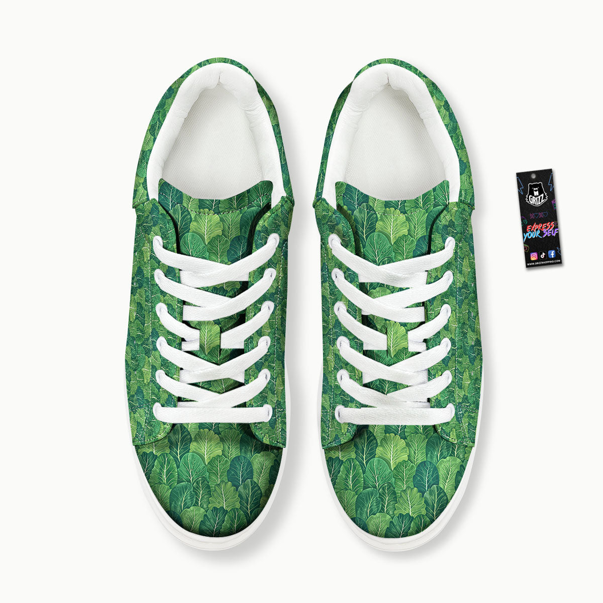Cabbage Leaf Green Print Platform Shoes-grizzshop