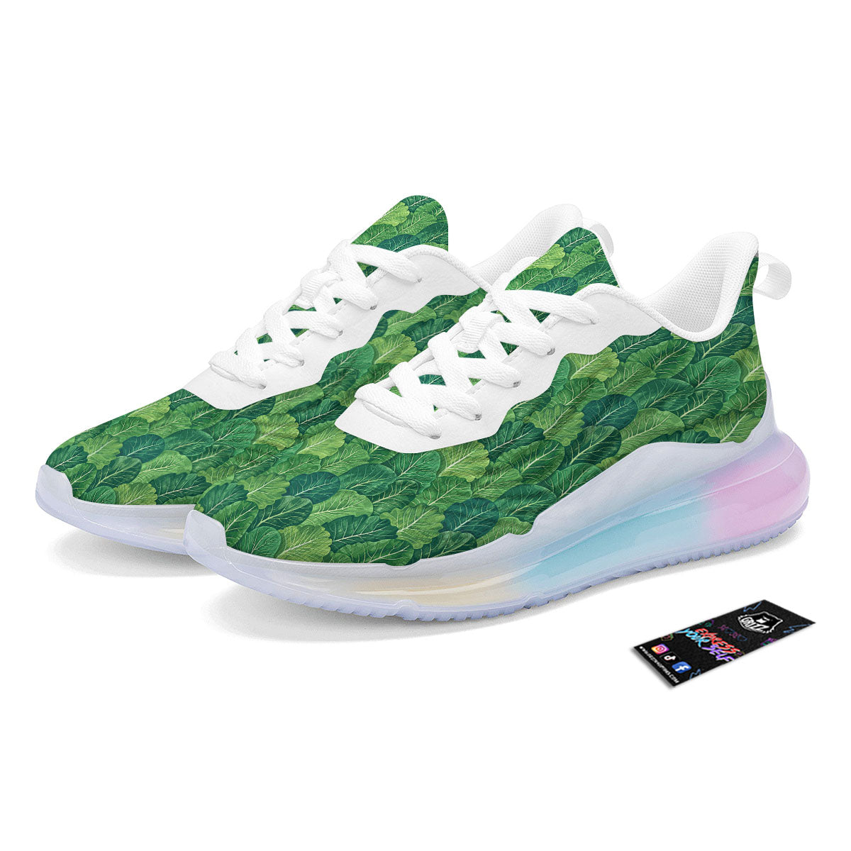 Cabbage Leaf Green Print Running Sneakers-grizzshop
