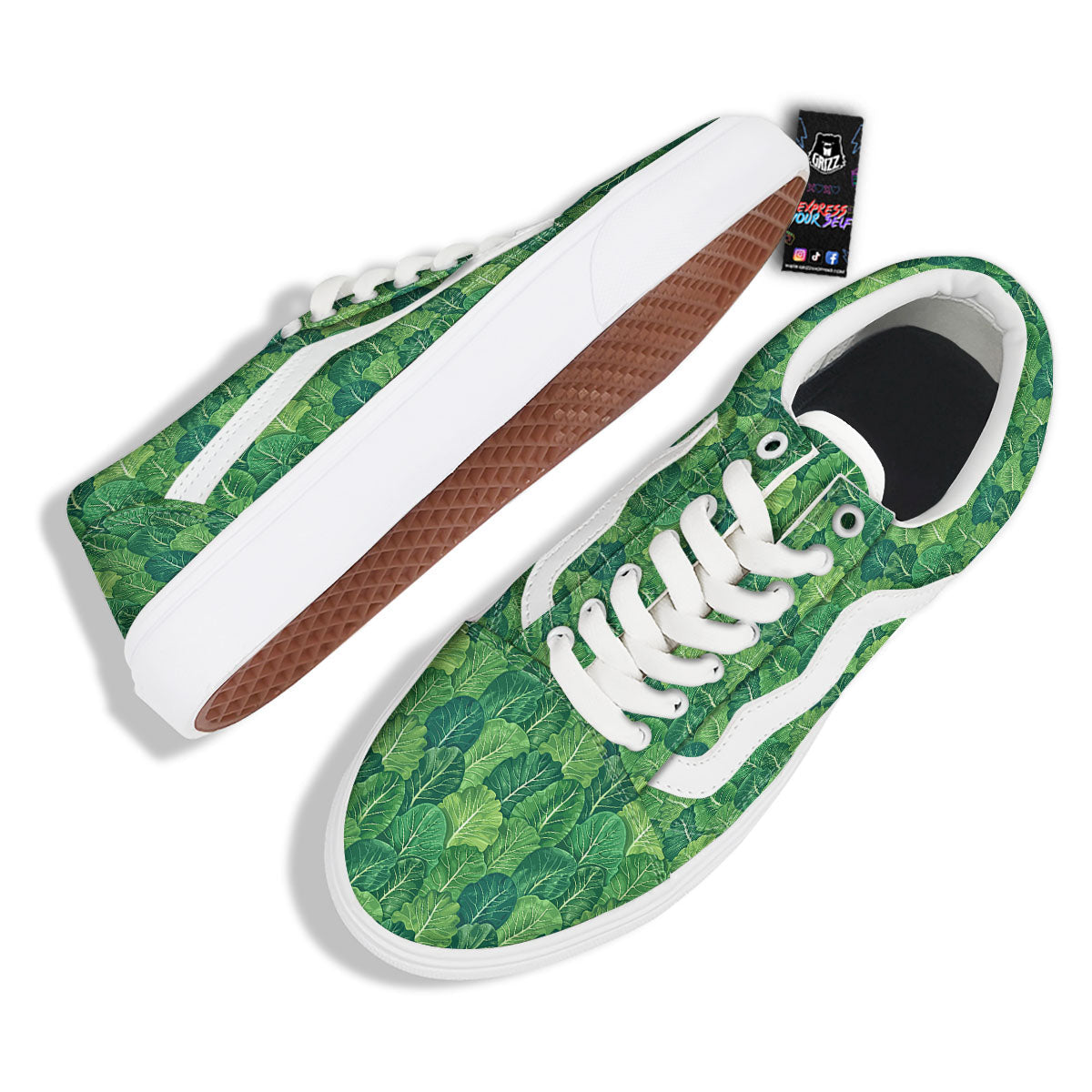 Cabbage Leaf Green Print Skate Shoes-grizzshop