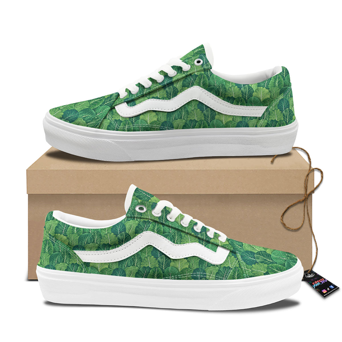 Cabbage Leaf Green Print Skate Shoes-grizzshop