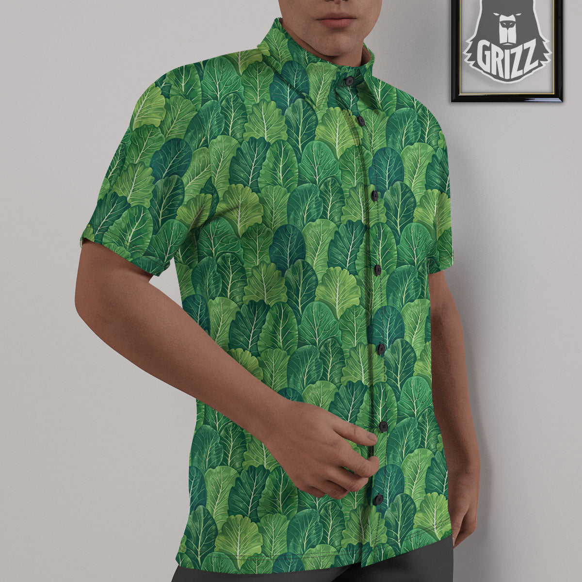 Cabbage Leaf Green Print Untucked Shirts-grizzshop
