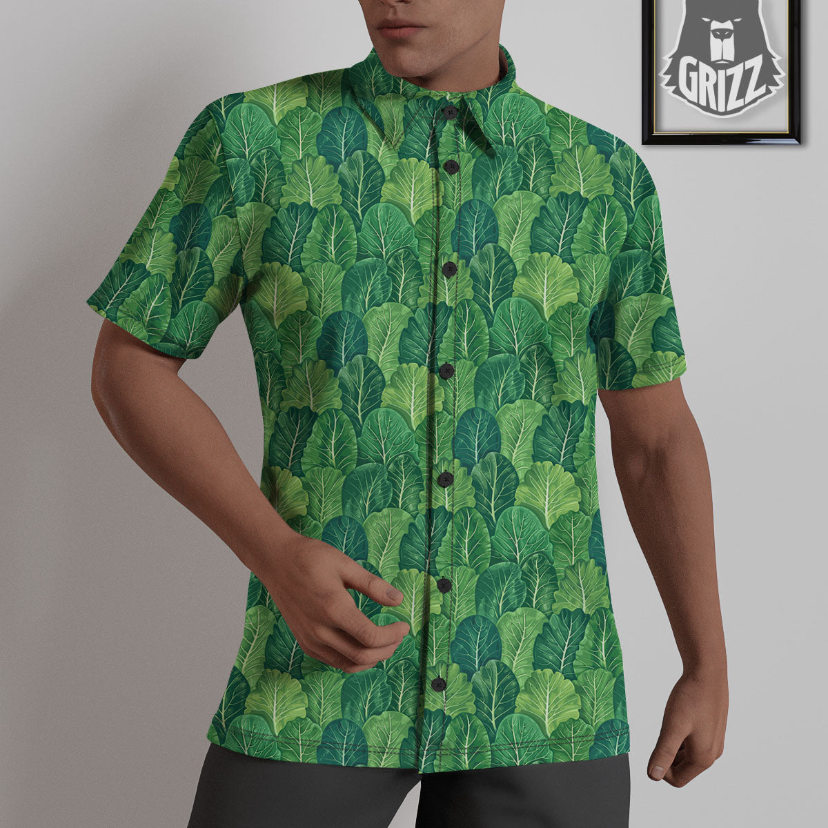 Cabbage Leaf Green Print Untucked Shirts-grizzshop
