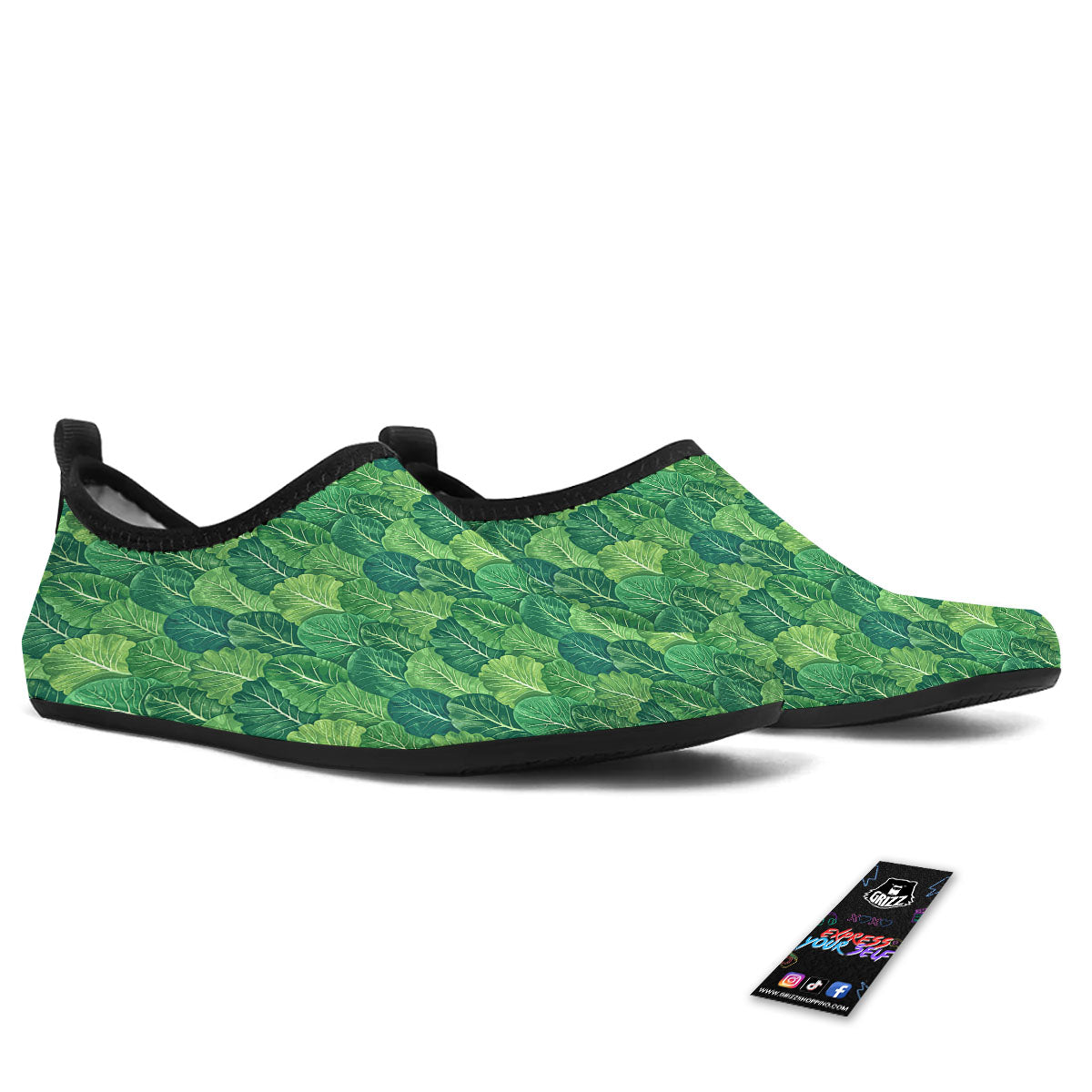 Cabbage Leaf Green Print Water Shoes-grizzshop
