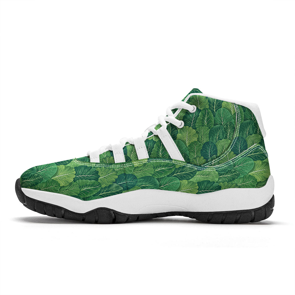 Cabbage Leaf Green Print White Bball Shoes-grizzshop