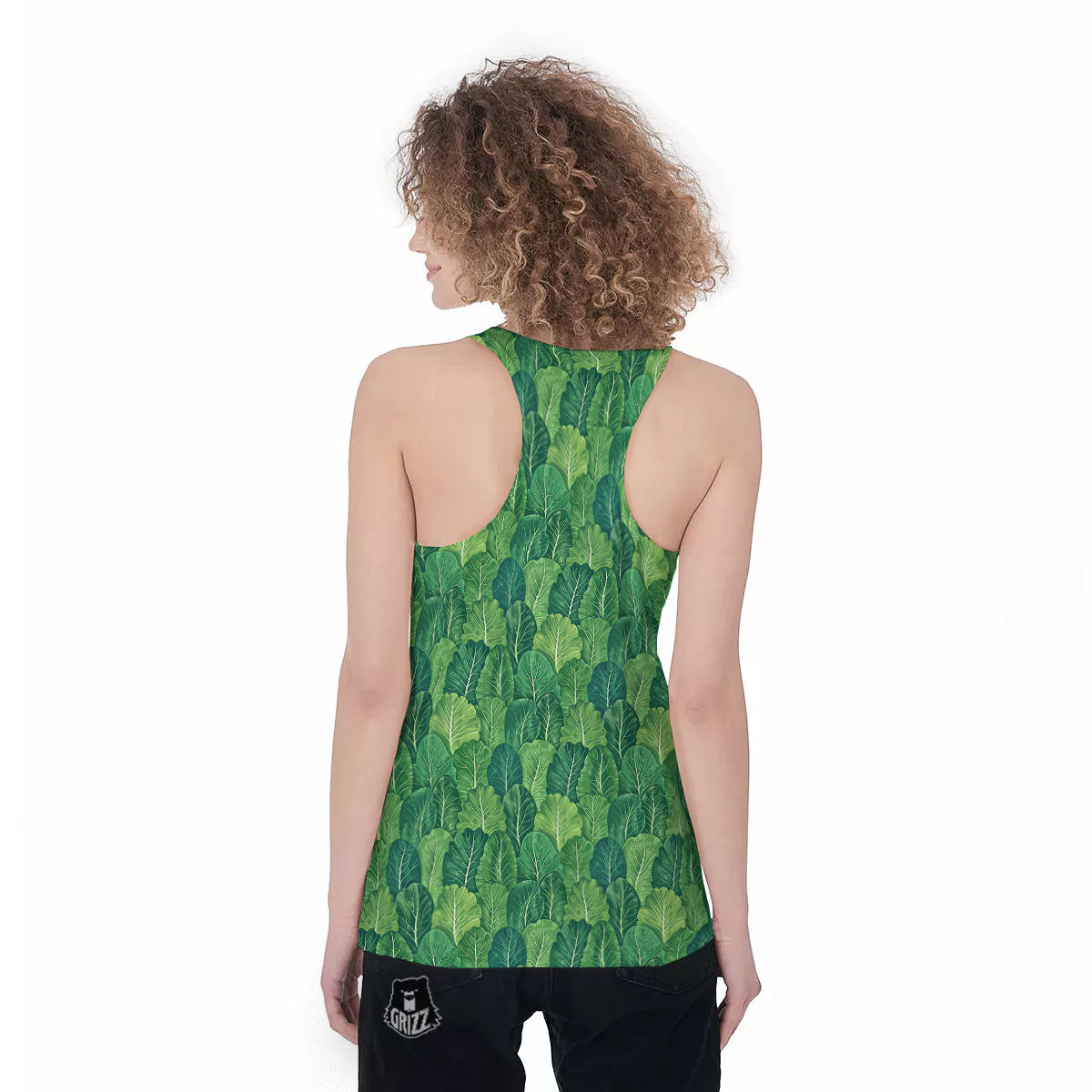 Cabbage Leaf Green Print Women's Racerback Tank Top-grizzshop