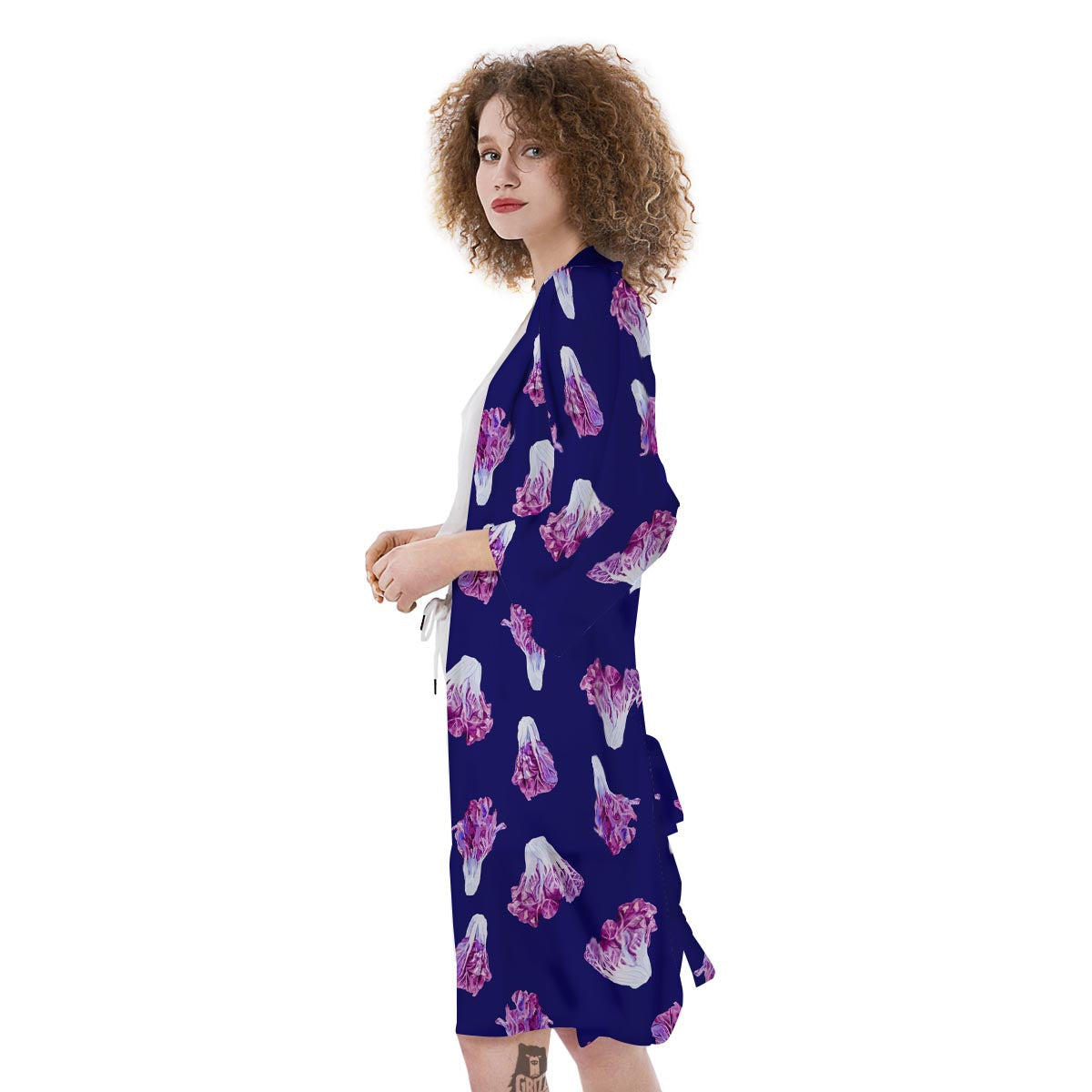 Cabbage Leaves Purple Print Pattern Kimono-grizzshop