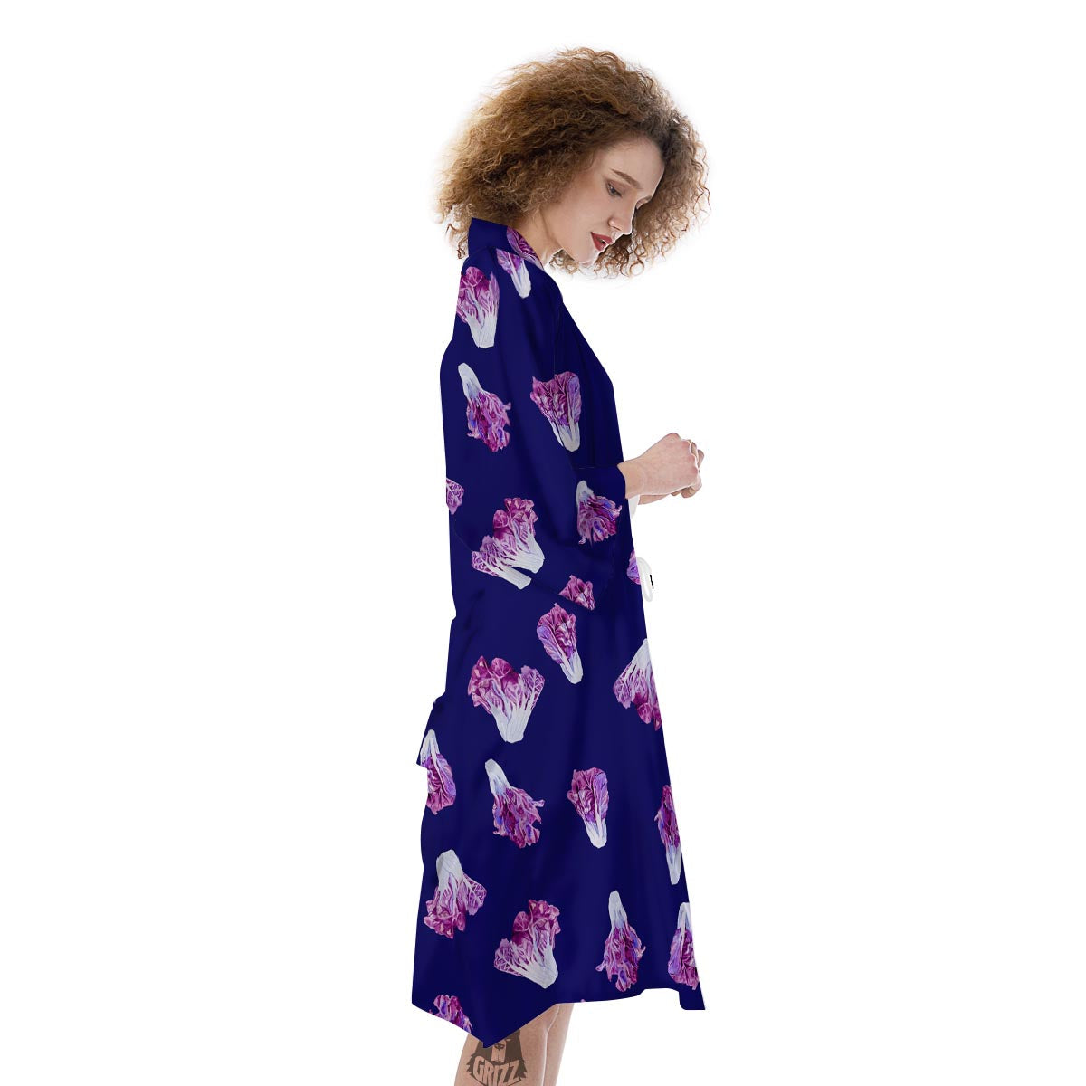 Cabbage Leaves Purple Print Pattern Kimono-grizzshop