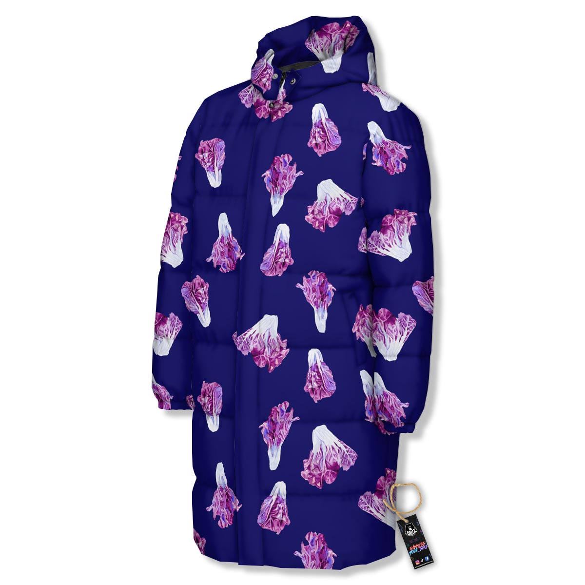 Cabbage Leaves Purple Print Pattern Long Down Jacket-grizzshop
