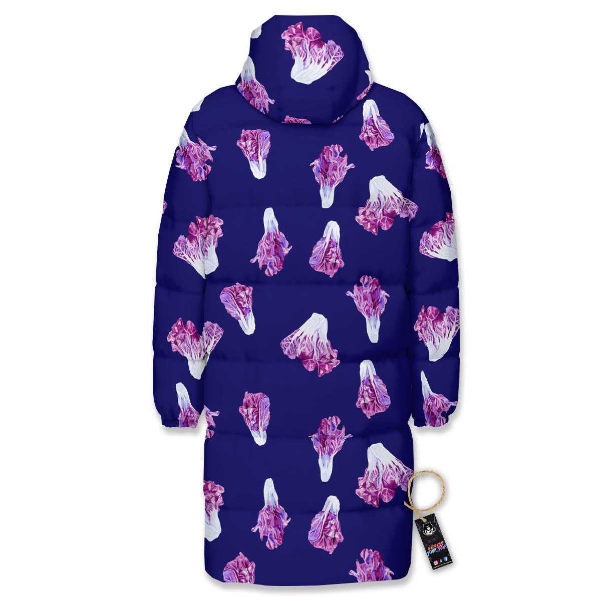 Cabbage Leaves Purple Print Pattern Long Down Jacket-grizzshop
