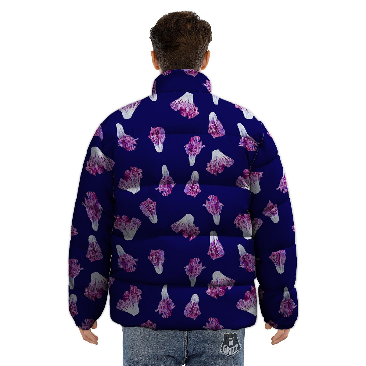 Cabbage Leaves Purple Print Pattern Puffer Jacket-grizzshop