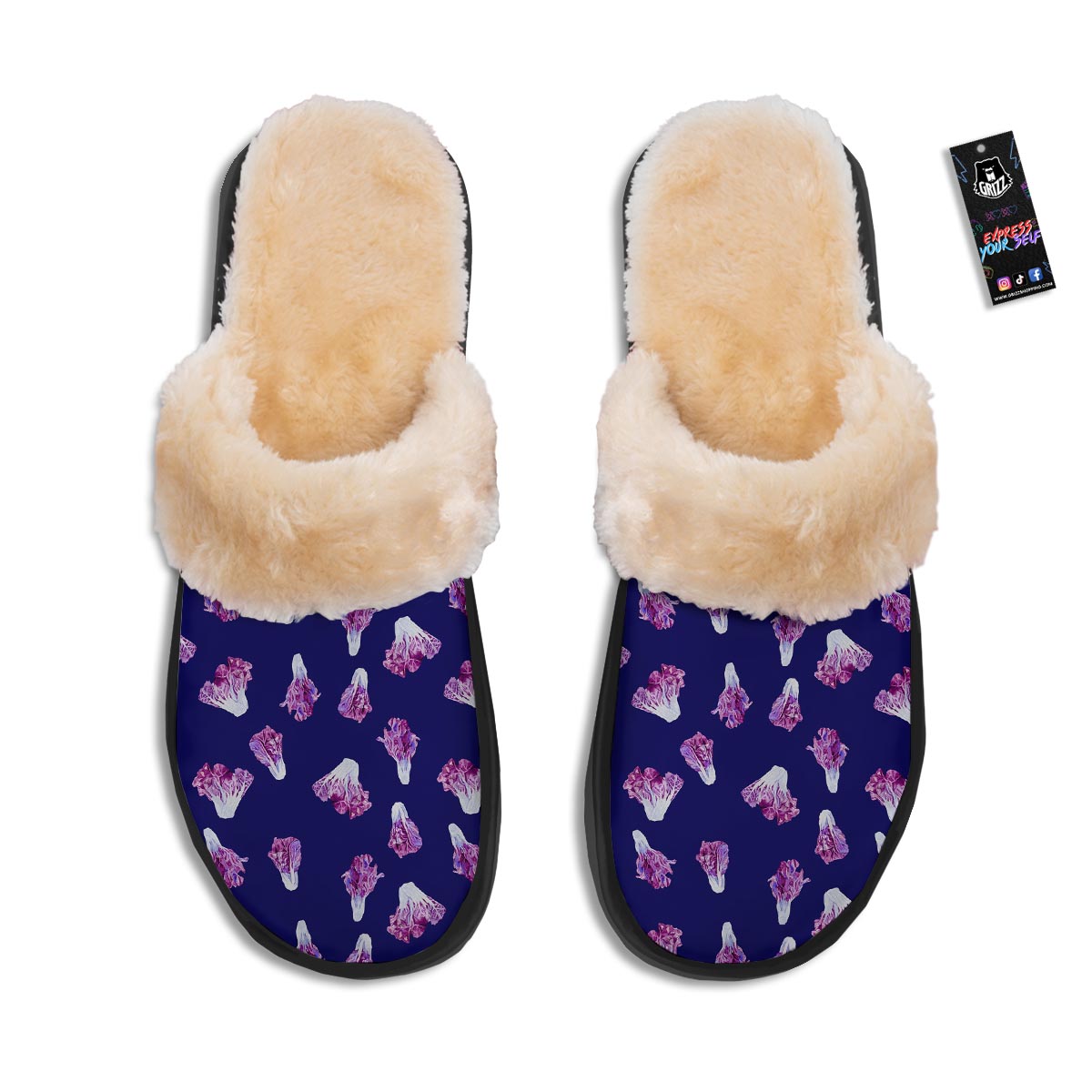 Cabbage Leaves Purple Print Pattern Slippers-grizzshop