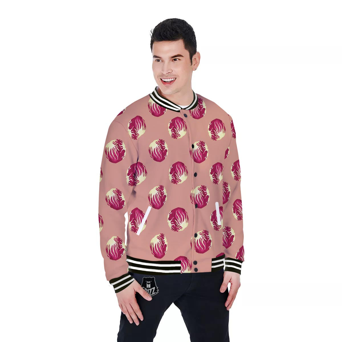 Cabbage Red Print Pattern Baseball Jacket-grizzshop