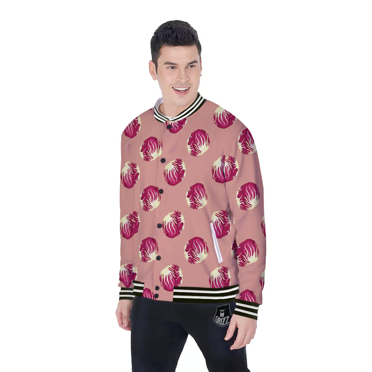 Cabbage Red Print Pattern Baseball Jacket-grizzshop