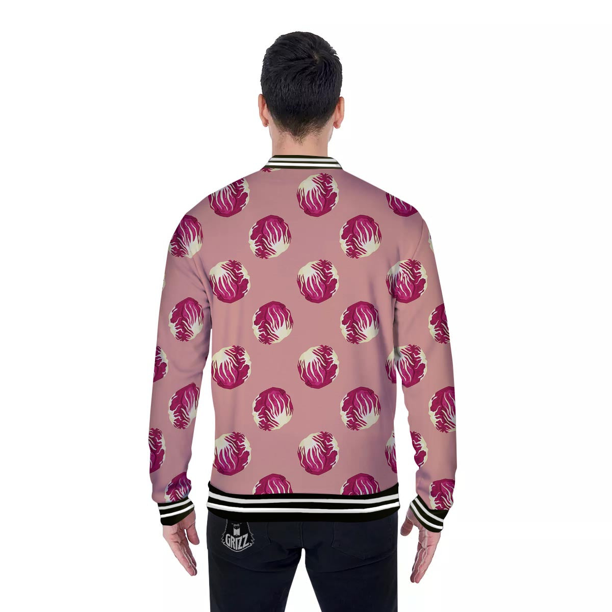 Cabbage Red Print Pattern Baseball Jacket-grizzshop