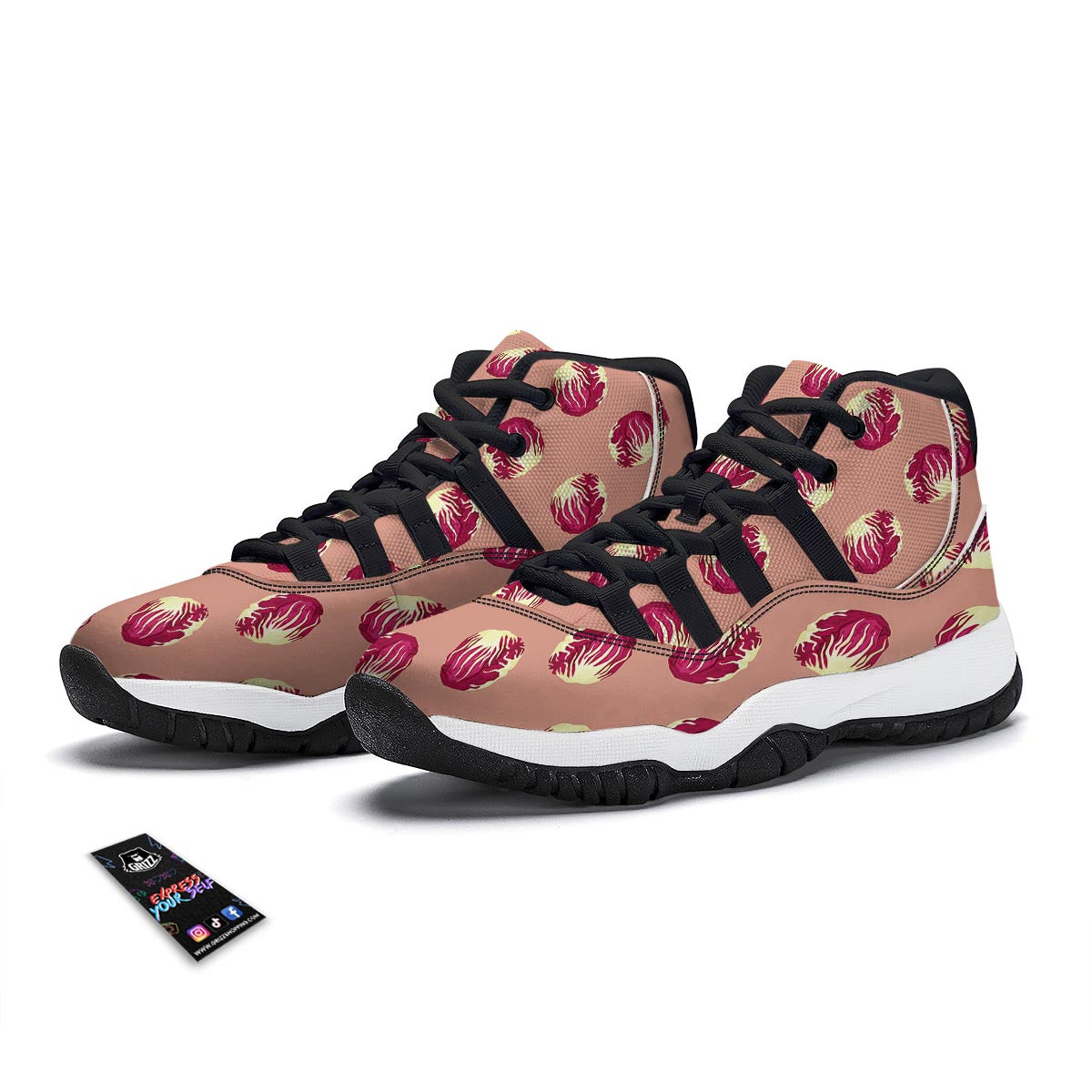 Cabbage Red Print Pattern Black Bball Shoes-grizzshop
