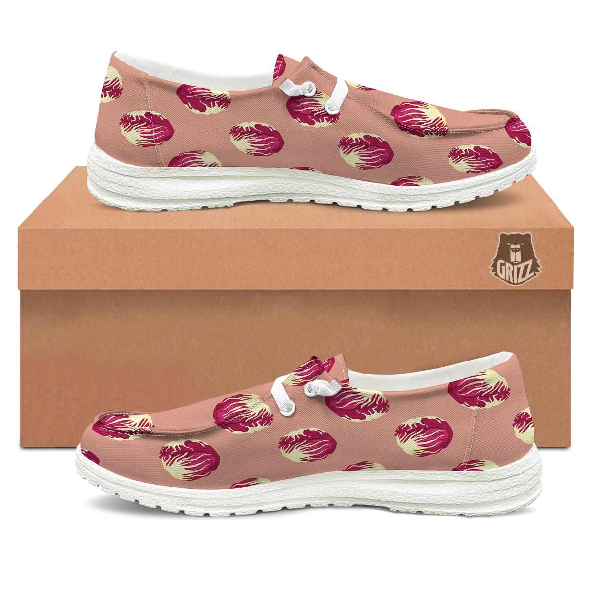 Cabbage Red Print Pattern Black Loafers-grizzshop