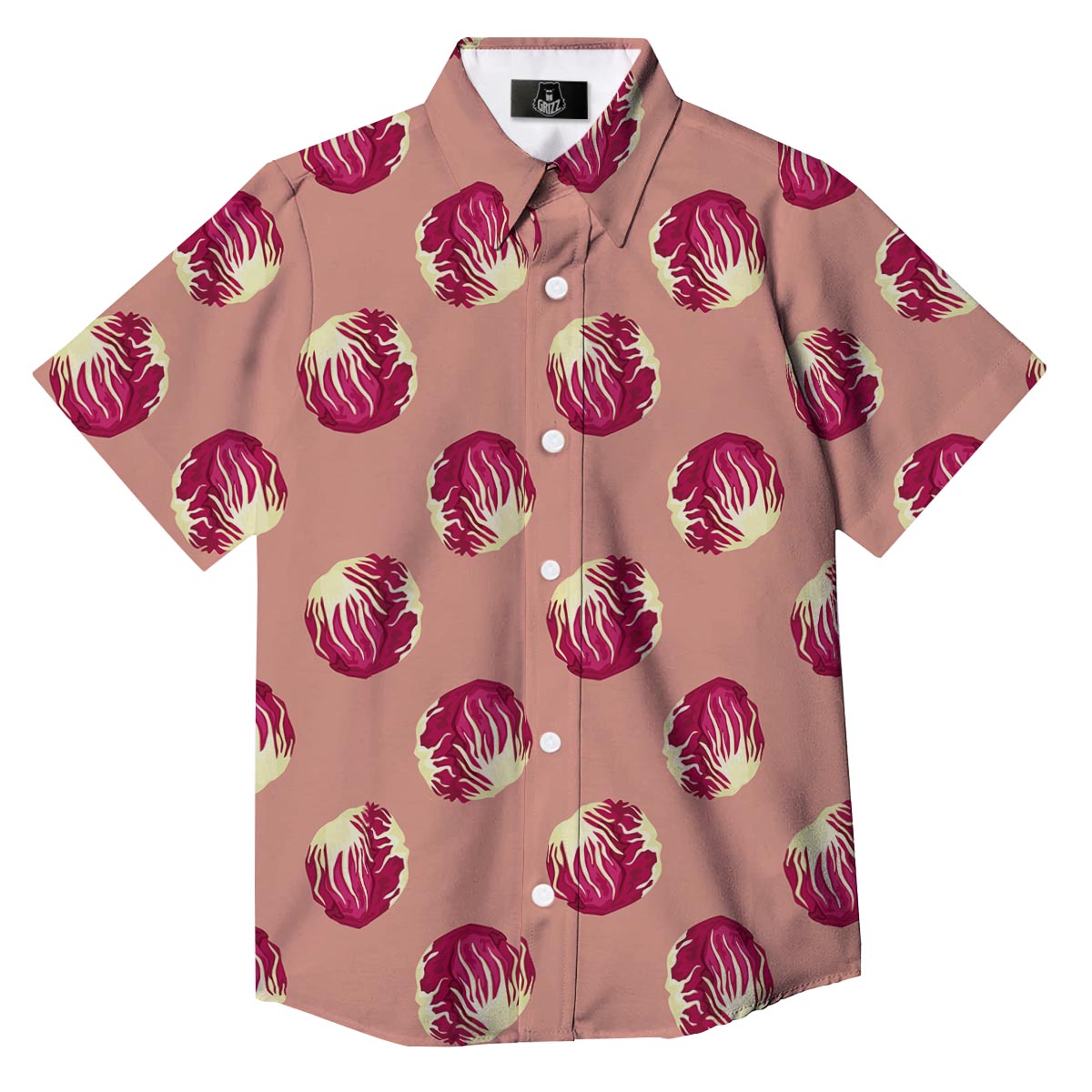 Cabbage Red Print Pattern Button Up Shirt-grizzshop