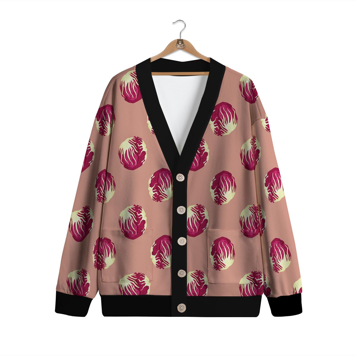 Cabbage Red Print Pattern Cardigan-grizzshop
