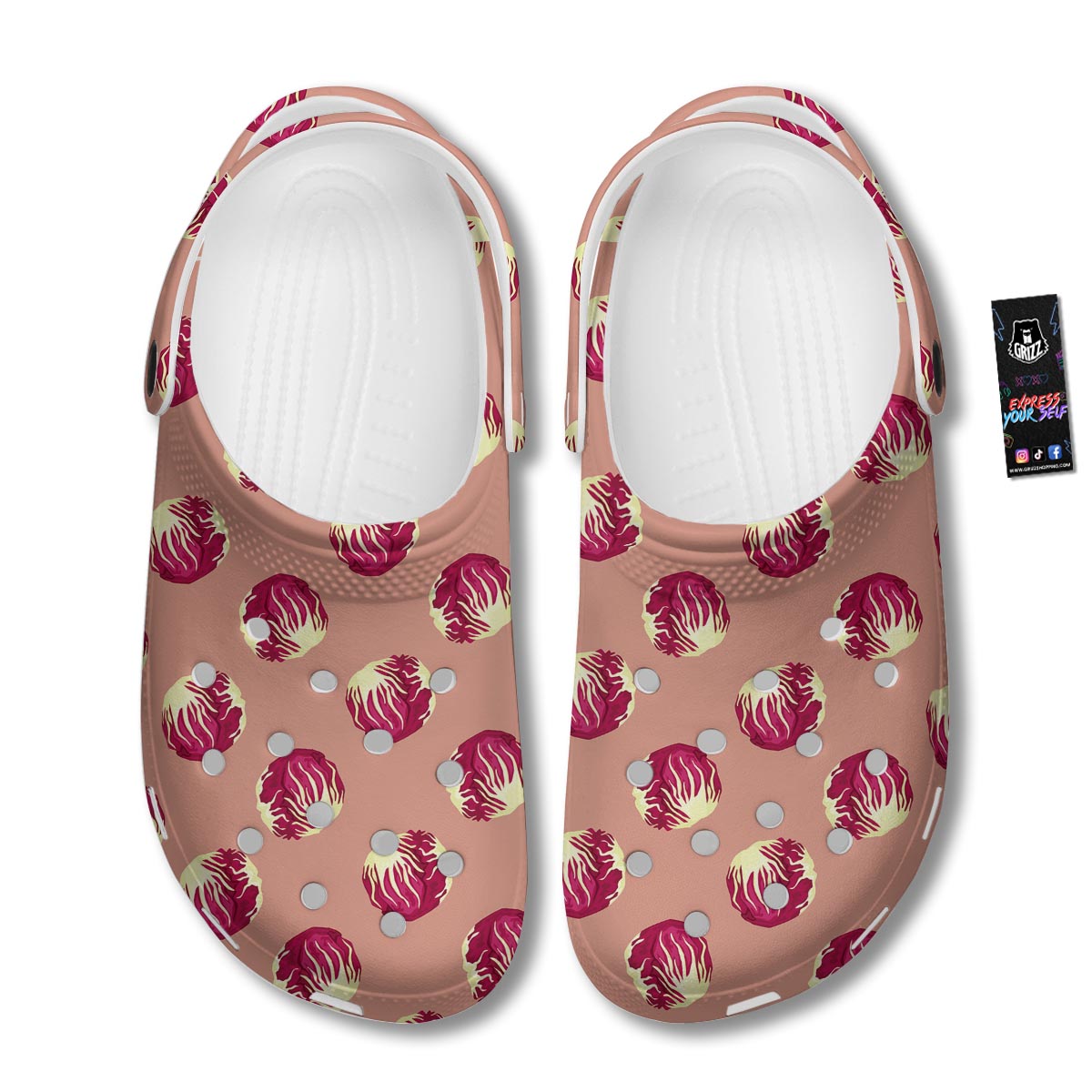Cabbage Red Print Pattern Clog-grizzshop