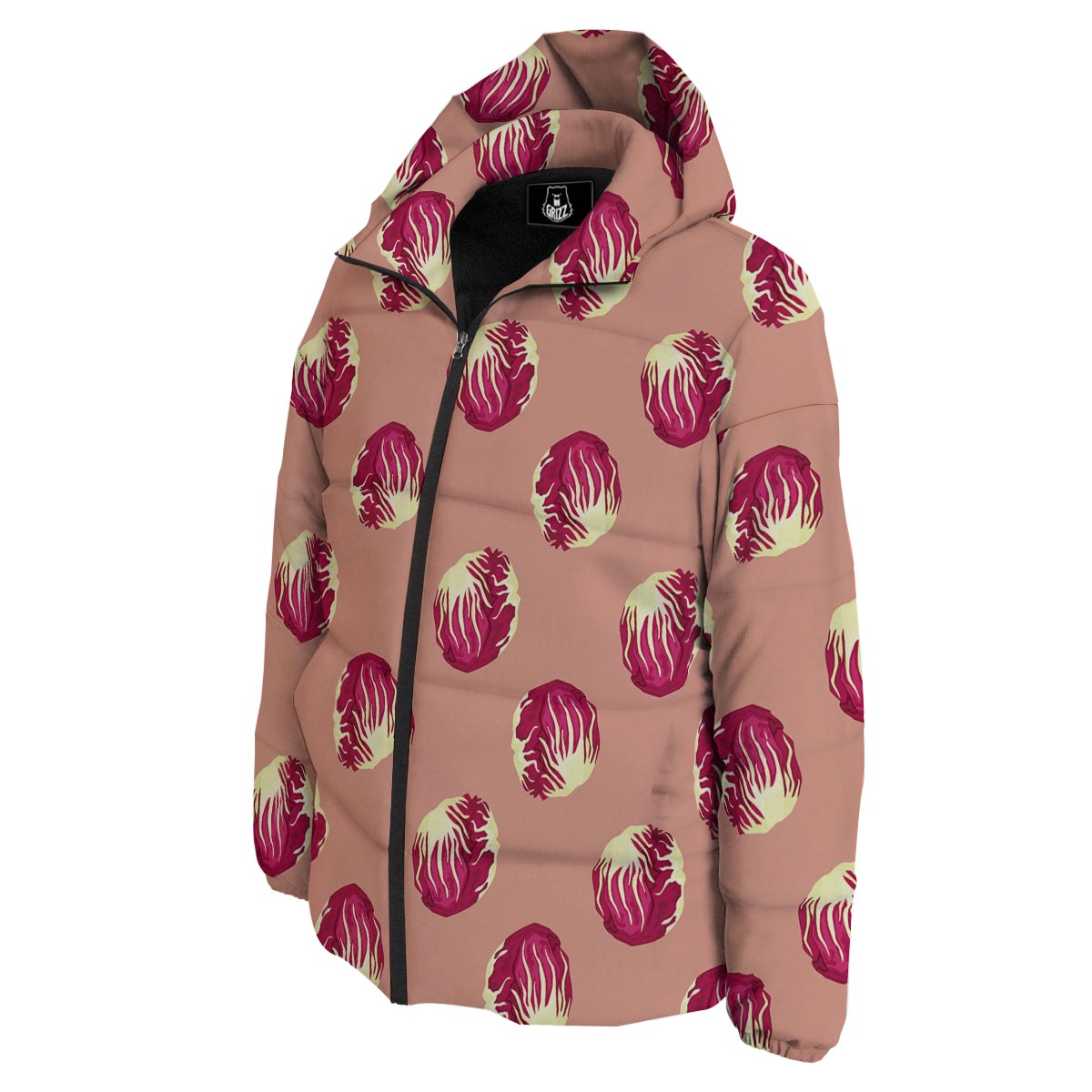 Cabbage Red Print Pattern Down Jacket-grizzshop