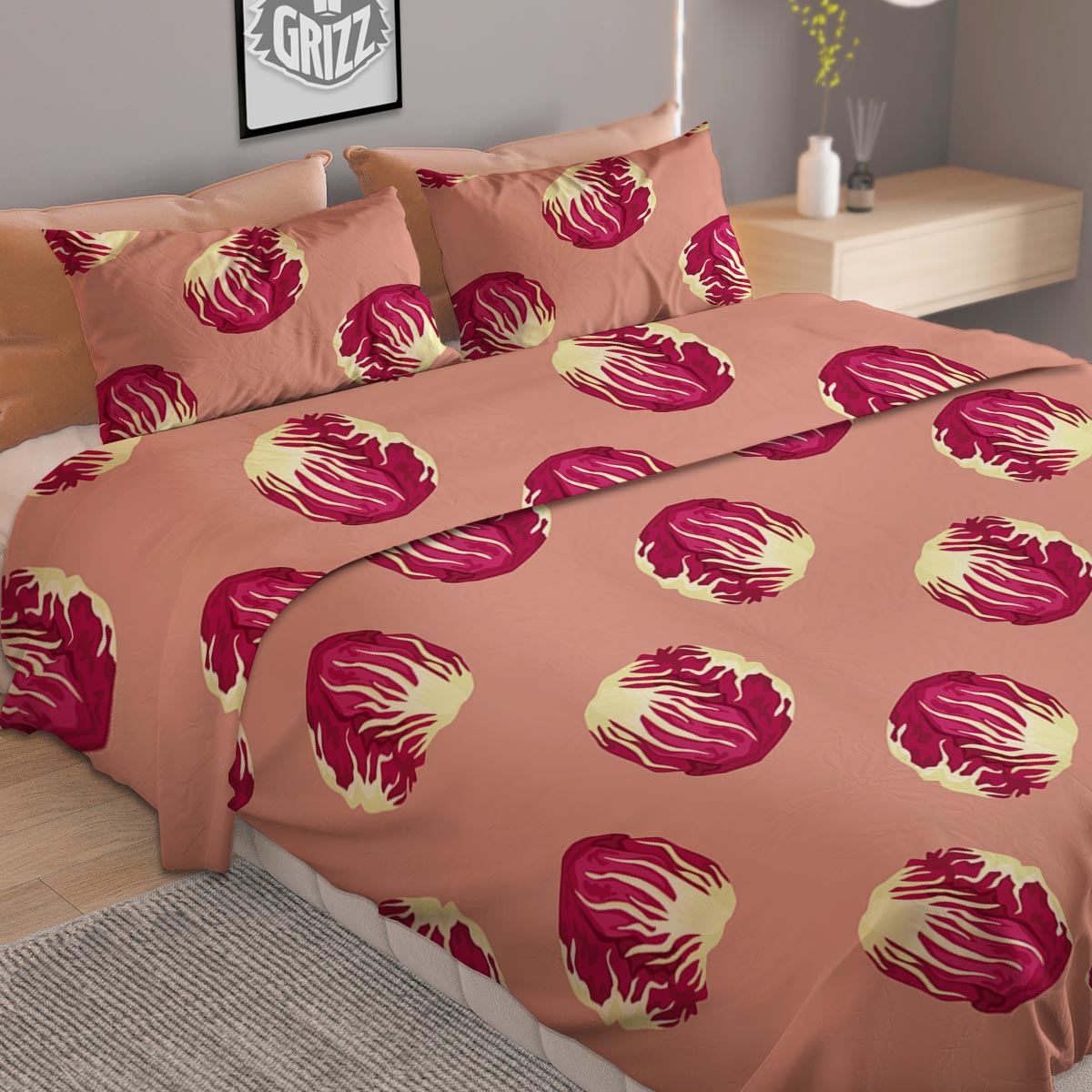 Cabbage Red Print Pattern Duvet Cover Bedding Set-grizzshop