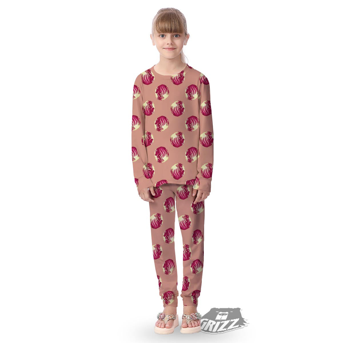 Cabbage Red Print Pattern Kid's Pajamas-grizzshop
