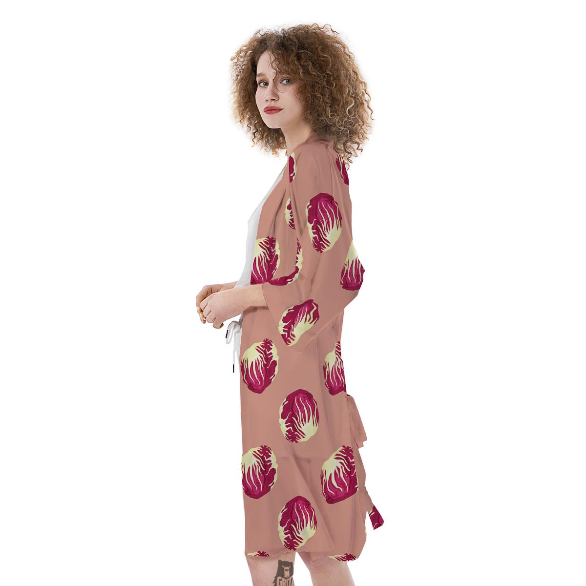 Cabbage Red Print Pattern Kimono-grizzshop