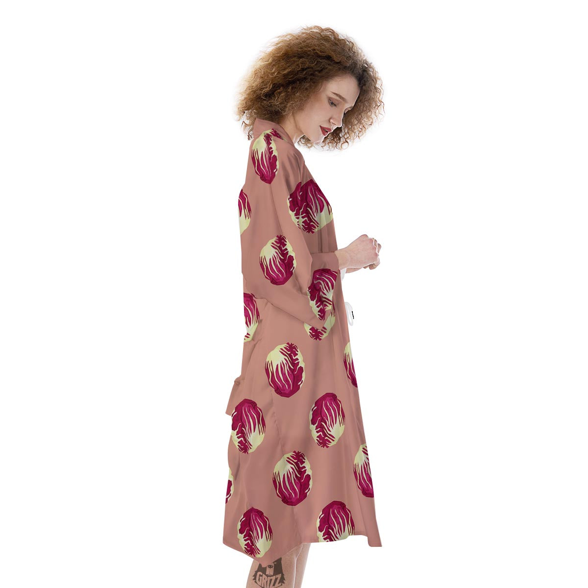 Cabbage Red Print Pattern Kimono-grizzshop